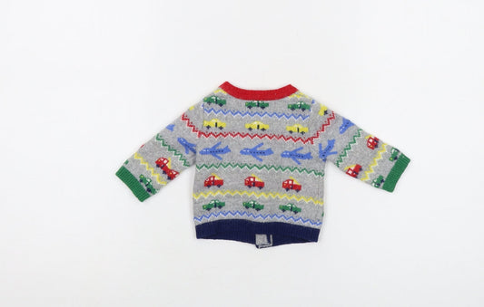 Bodsen Boys Grey Geometric Polyamide Cardigan Jumper Size 0-3 Months Button