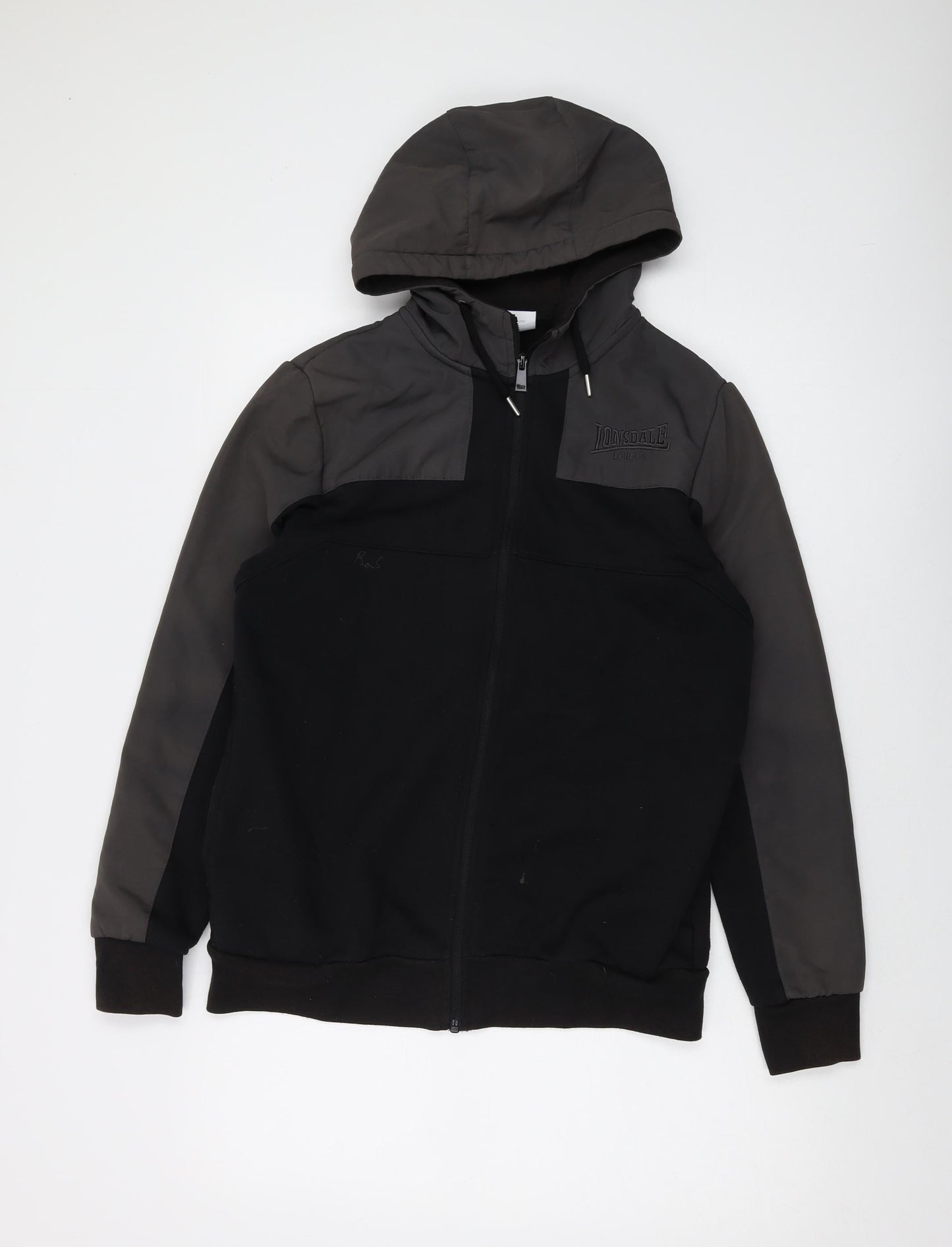 Lonsdale Mens Black Cotton Full Zip Hoodie Size S
