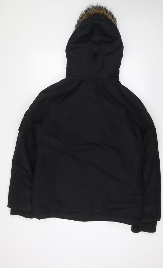 Hollister Mens Black Jacket Coat Size S Zip - Logo, Embroidered