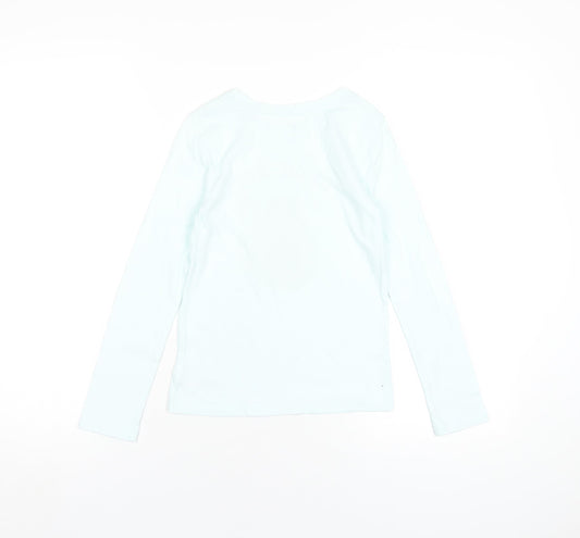 Gap Girls Blue Cotton Basic T-Shirt Size 8-9 Years Round Neck Pullover - Avocato