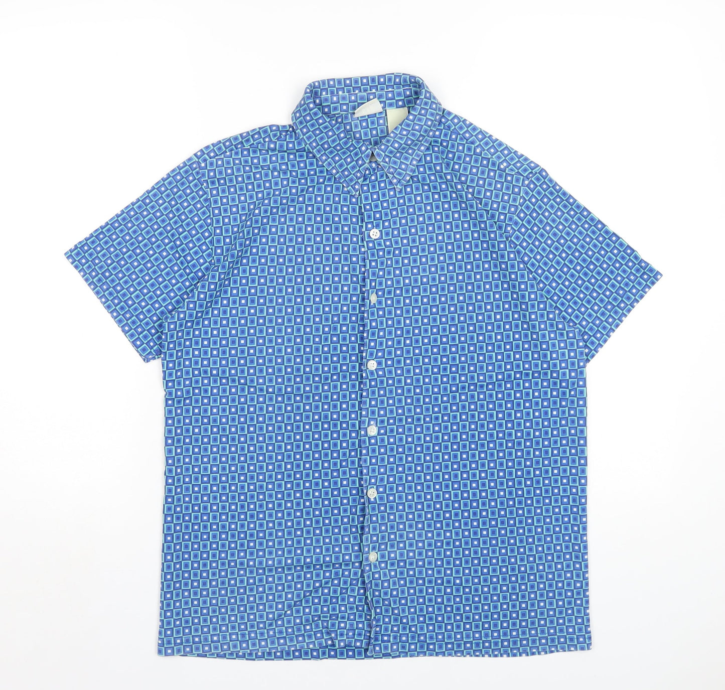 Gap Womens Blue Geometric Nylon Basic Button-Up Size S Collared