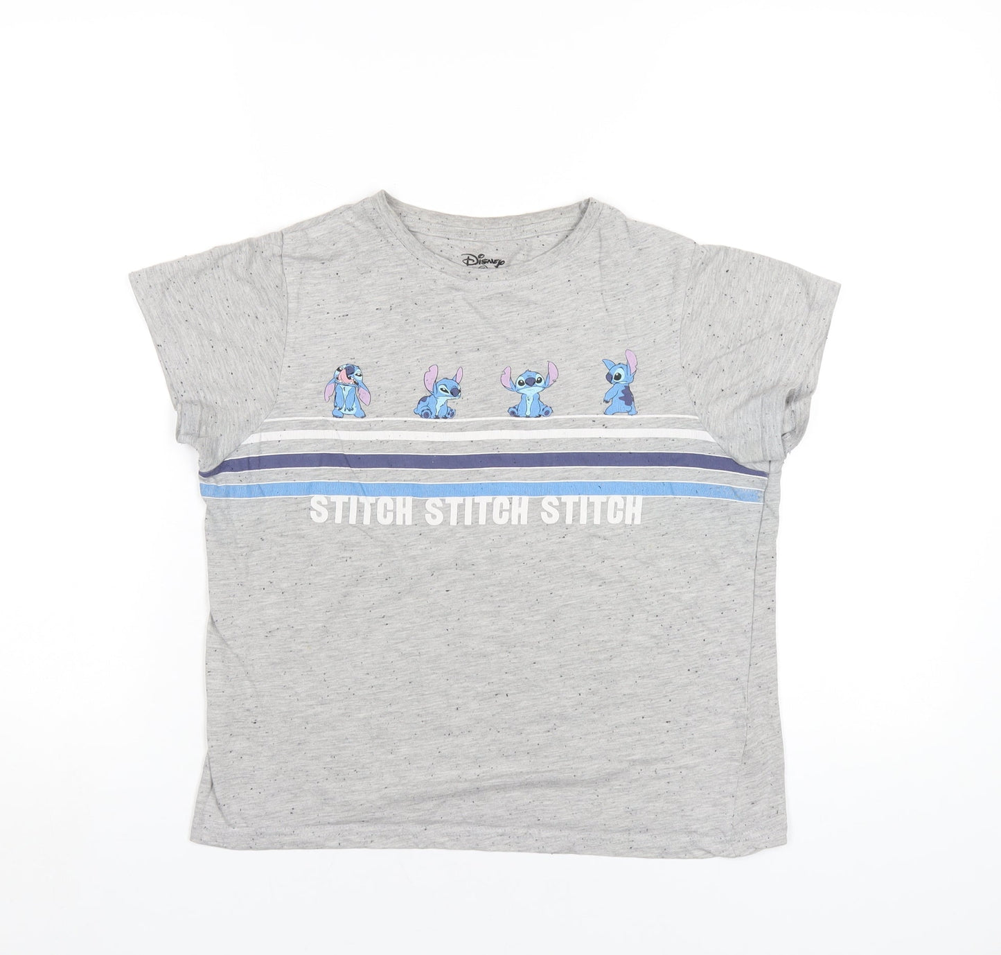 Disney Womens Grey Cotton Basic T-Shirt Size 6 Round Neck - Lilo & Stitch