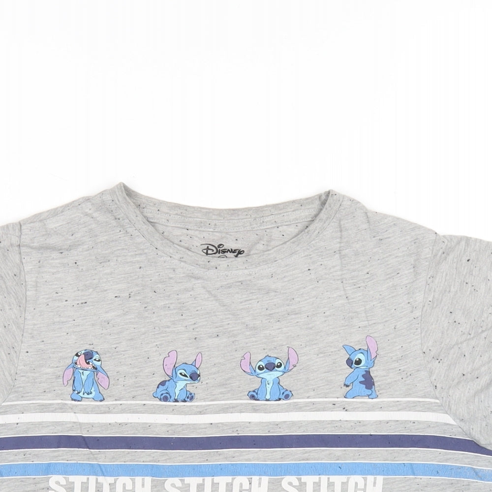 Disney Womens Grey Cotton Basic T-Shirt Size 6 Round Neck - Lilo & Stitch