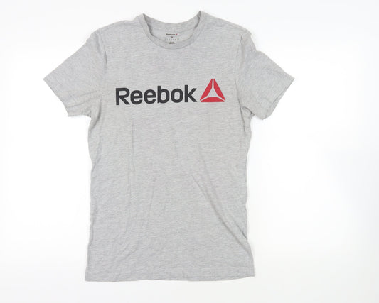 Reebok Mens Grey Cotton T-Shirt Size S Crew Neck - Logo