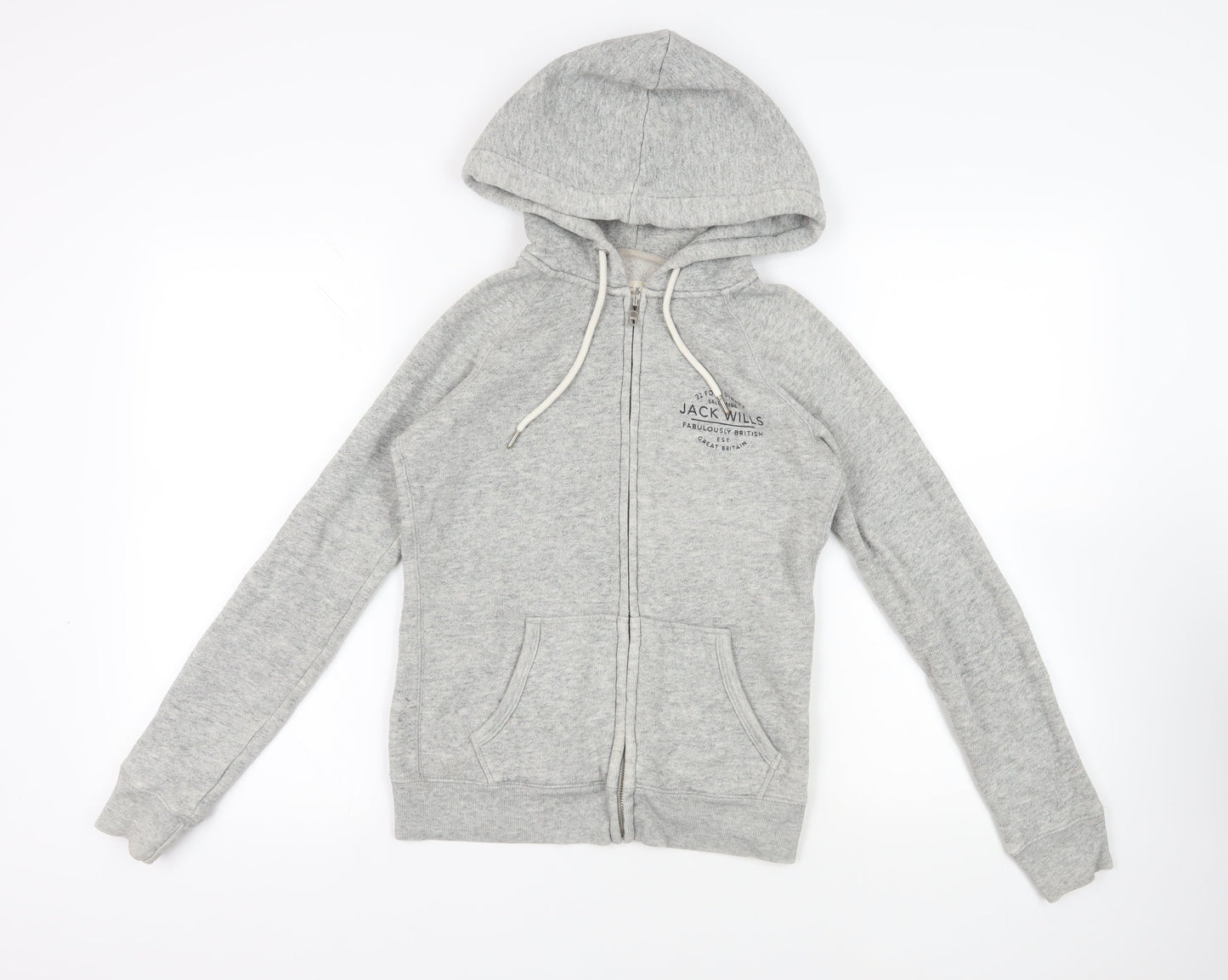 Jack Wills Womens Grey Cotton Full Zip Hoodie Size 8 Zip - Logo Pockets