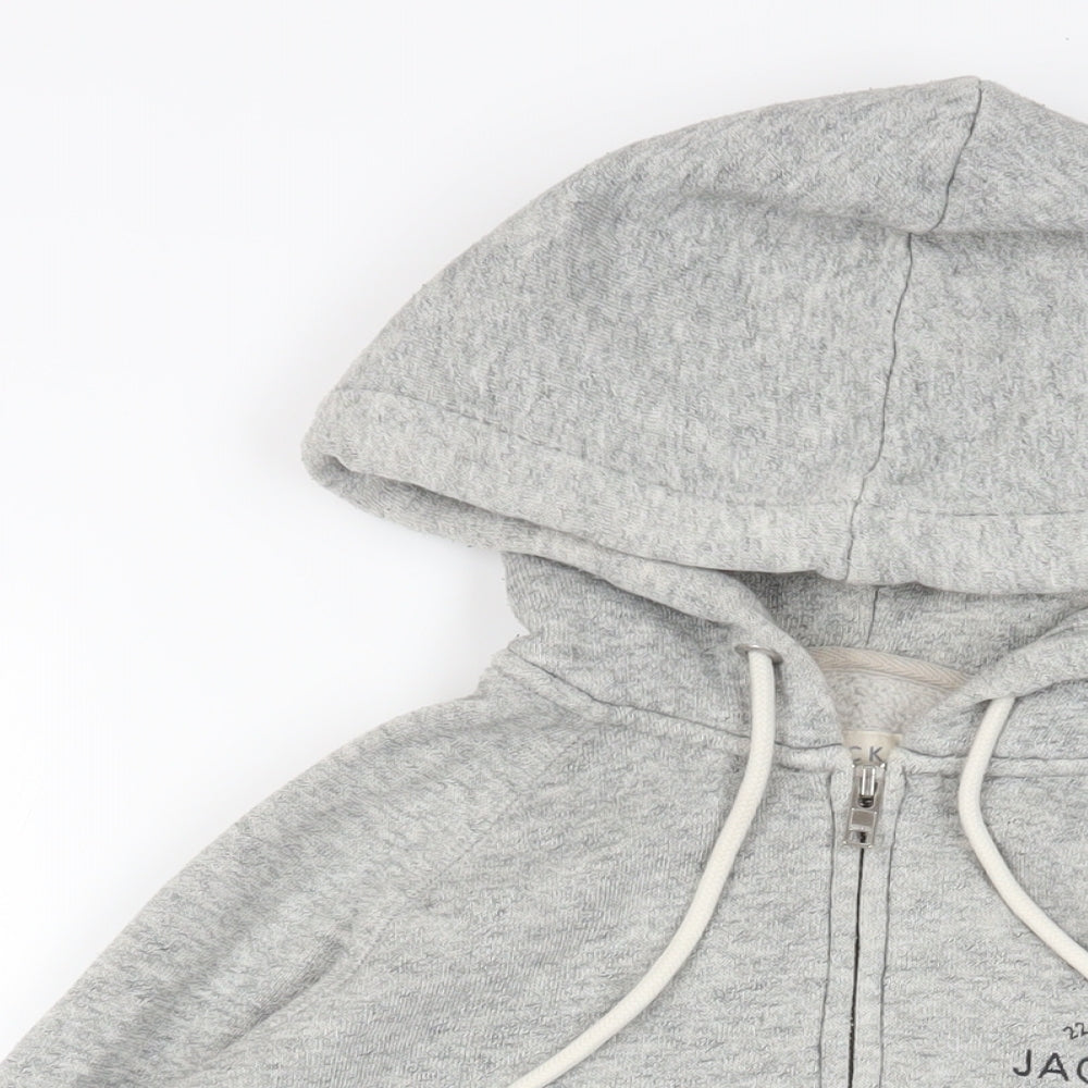 Jack Wills Womens Grey Cotton Full Zip Hoodie Size 8 Zip - Logo Pockets