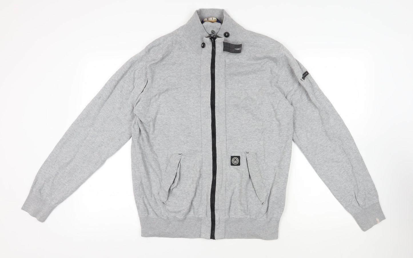Duck and Cover Mens Grey Cotton Full Zip Sweatshirt Size XL - Logo Pockets