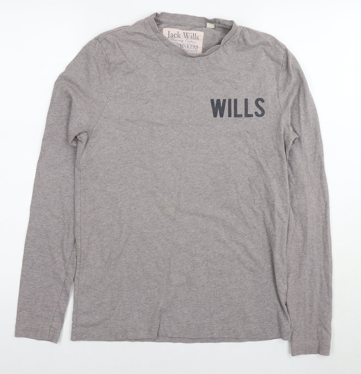 Jack Wills Mens Grey Cotton T-Shirt Size XS Round Neck - Logo British Flag
