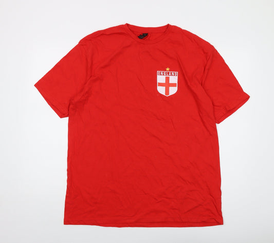 England Mens Red Cotton T-Shirt Size XL Crew Neck