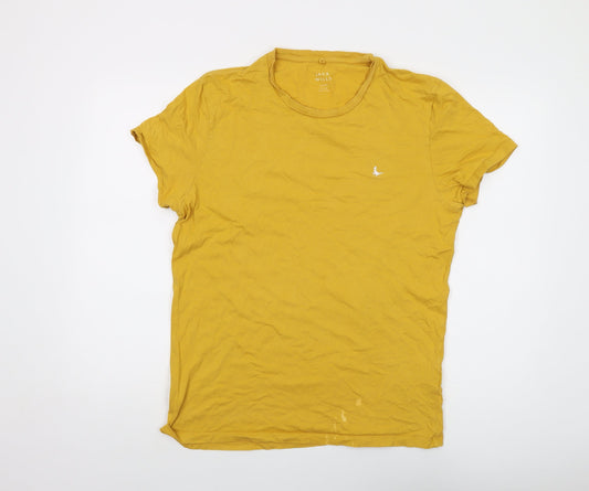 Jack Wills Mens Yellow Cotton T-Shirt Size L Crew Neck