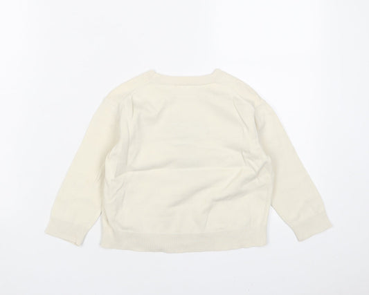 Peanuts Girls Ivory Crew Neck Cotton Pullover Jumper Size 3 Years Pullover - Embroidered