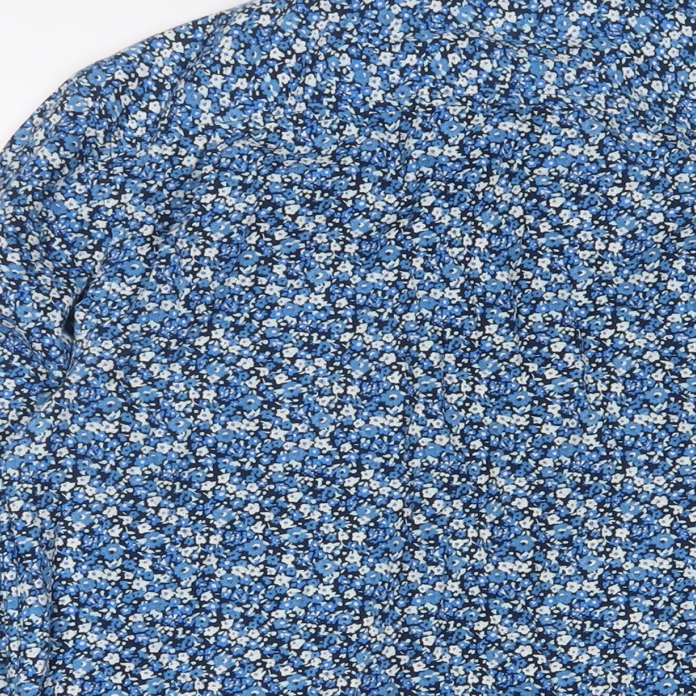 Penguin' Mens Blue Floral Cotton Button-Up Size M Collared Button