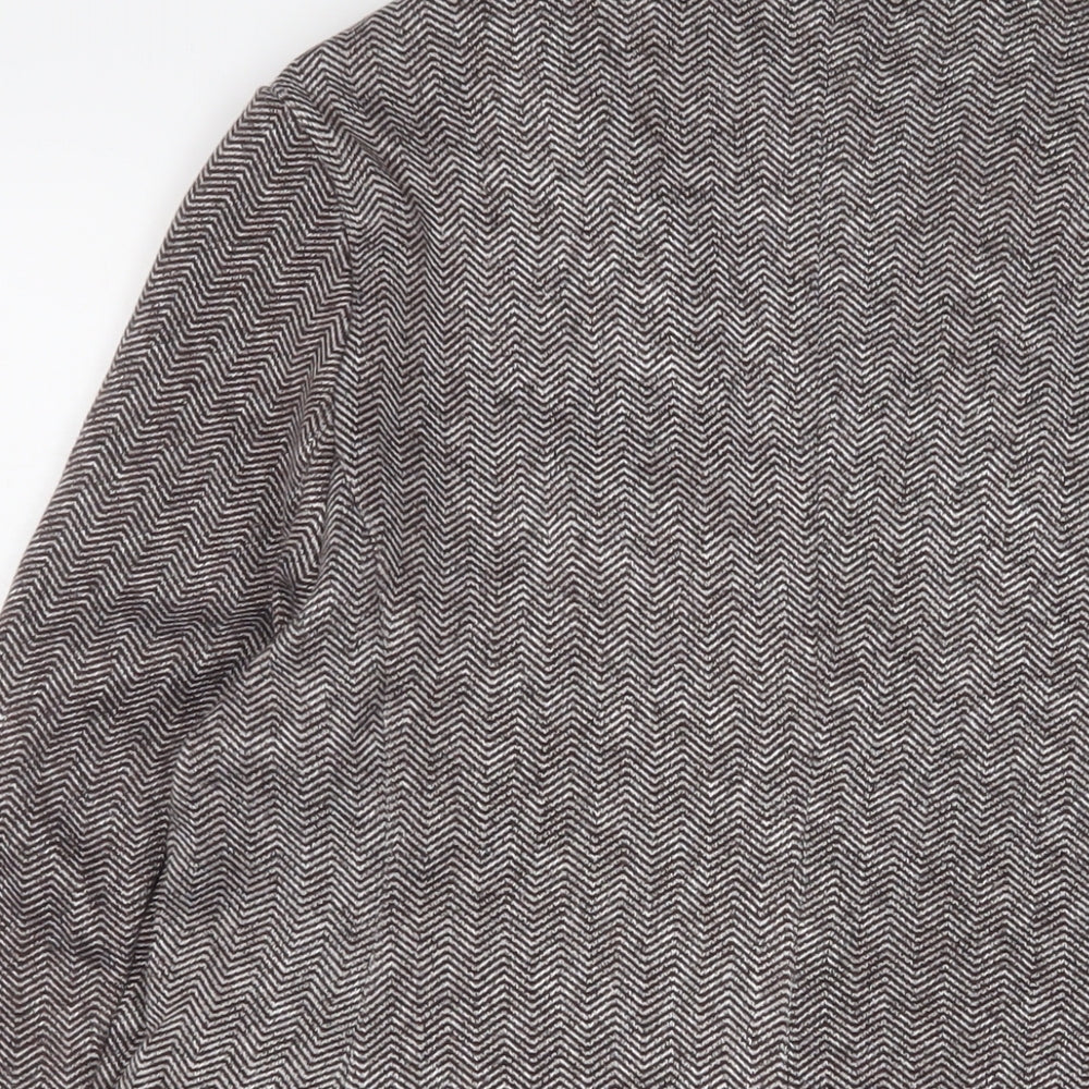 Brand and care label for Landsend women’s brown geometric jacket blazer, size M, button