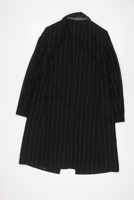 Marks and Spencer Womens Black Striped Overcoat Coat Size XS Button