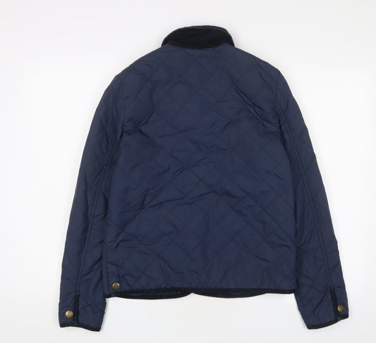 Jack Wills Womens Blue Quilted Jacket Size 10 Snap - Logo, Embroidered