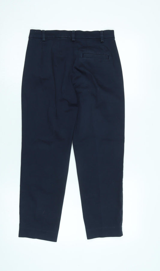 Marks and Spencer Womens Blue Cotton Trousers Size 8 L22 in Regular Zip - Side vents to legs.