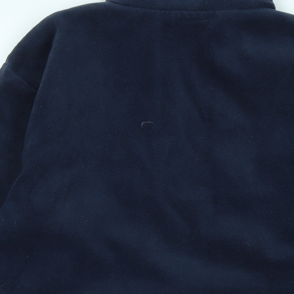 Brand and care label for G&G women’s blue polyester pullover sweatshirt, size S