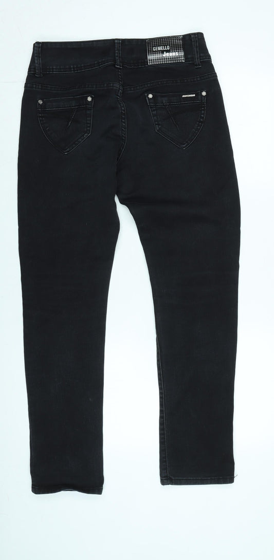 Gemello Womens Black Cotton Blend Straight Jeans Size 29 in L29 in Regular Zip - Logo