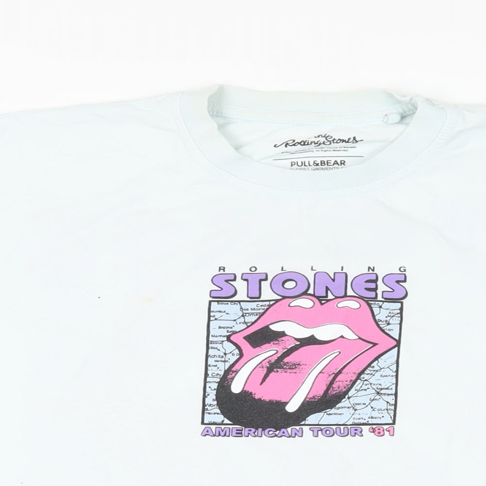 Pull&Bear Womens Blue Cotton Basic T-Shirt Size S Crew Neck - Rolling Stones American Tour '81