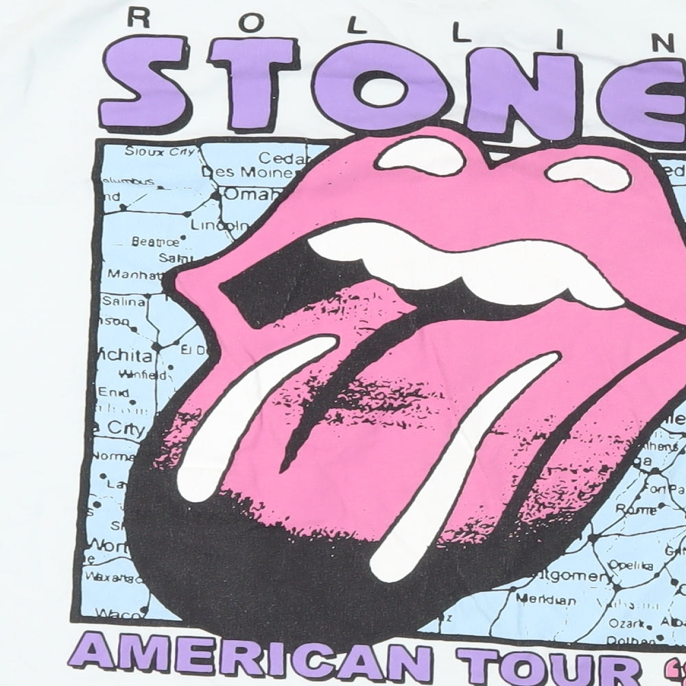 Pull&Bear Womens Blue Cotton Basic T-Shirt Size S Crew Neck - Rolling Stones American Tour '81