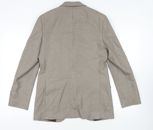 Marks and Spencer Mens Beige Geometric Polyester Jacket Suit Jacket Size 38 Regular