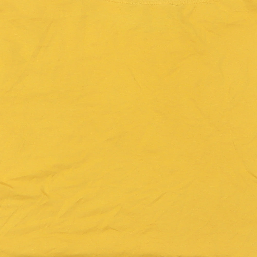Brand and care label for New Look girls’ yellow cotton basic t-shirt, size 14-15, years crew neck pullover - friends