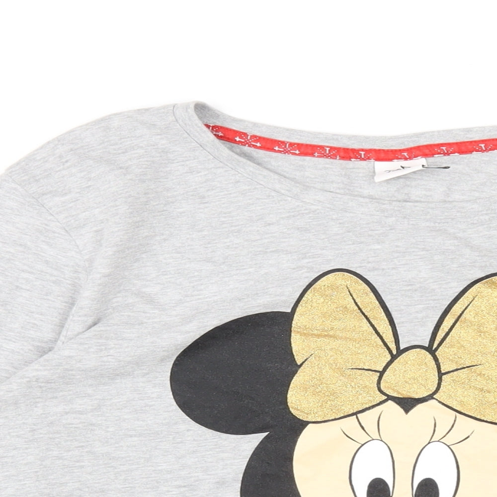 Disney Womens Grey Cotton Basic T-Shirt Size 14 Round Neck - Minnie Mouse Christmas