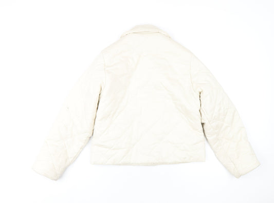 Monki Womens Ivory Quilted Coat Size XS Button