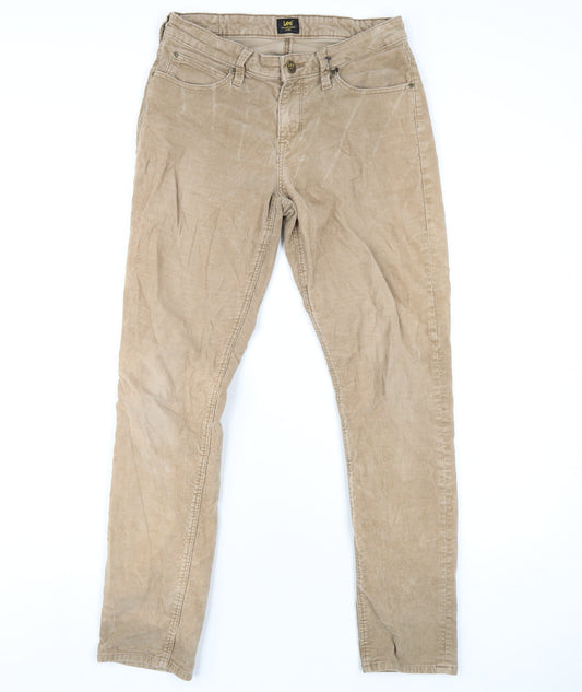 Additional front view of Lee Cooper women’s beige cotton trousers, size UK 27, in, 31-inch leg regular zip