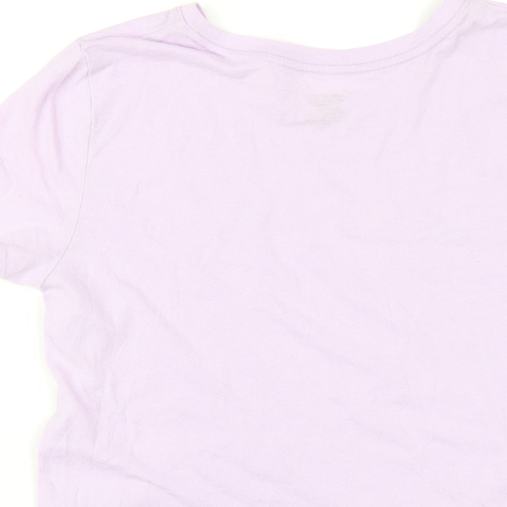 PINK Womens Purple Cotton Basic T-Shirt Size S Round Neck