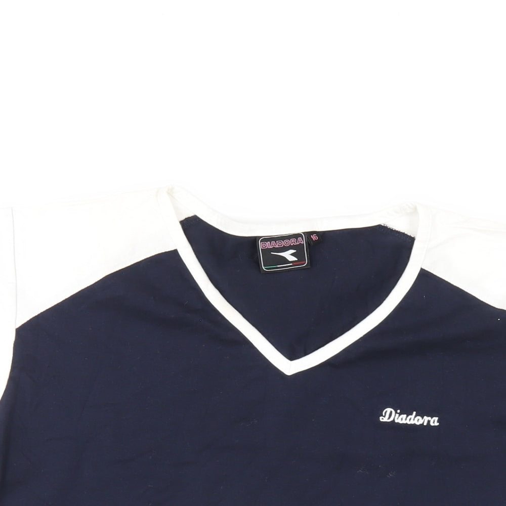 Diadora Womens Blue Cotton Basic T-Shirt Size 16 V-Neck