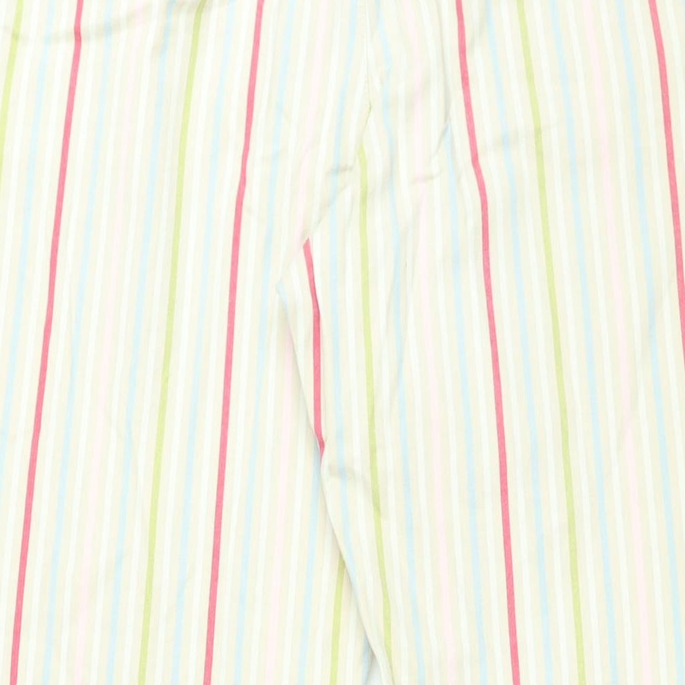 Brand and care label for Vackray women’s ivory striped cotton trousers, size UK 33, in, 31-inch leg regular zip