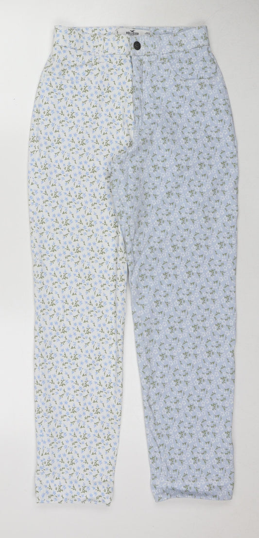 Hollister Womens Blue Floral Viscose Trousers Size XS L26 in Regular Zip
