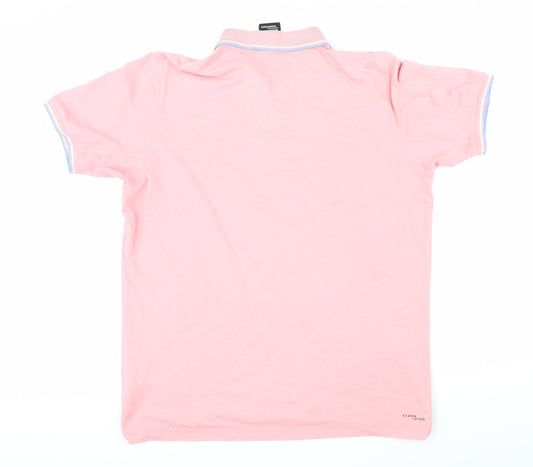 Back view of Addidas women’s pink cotton basic polo, size L, collared