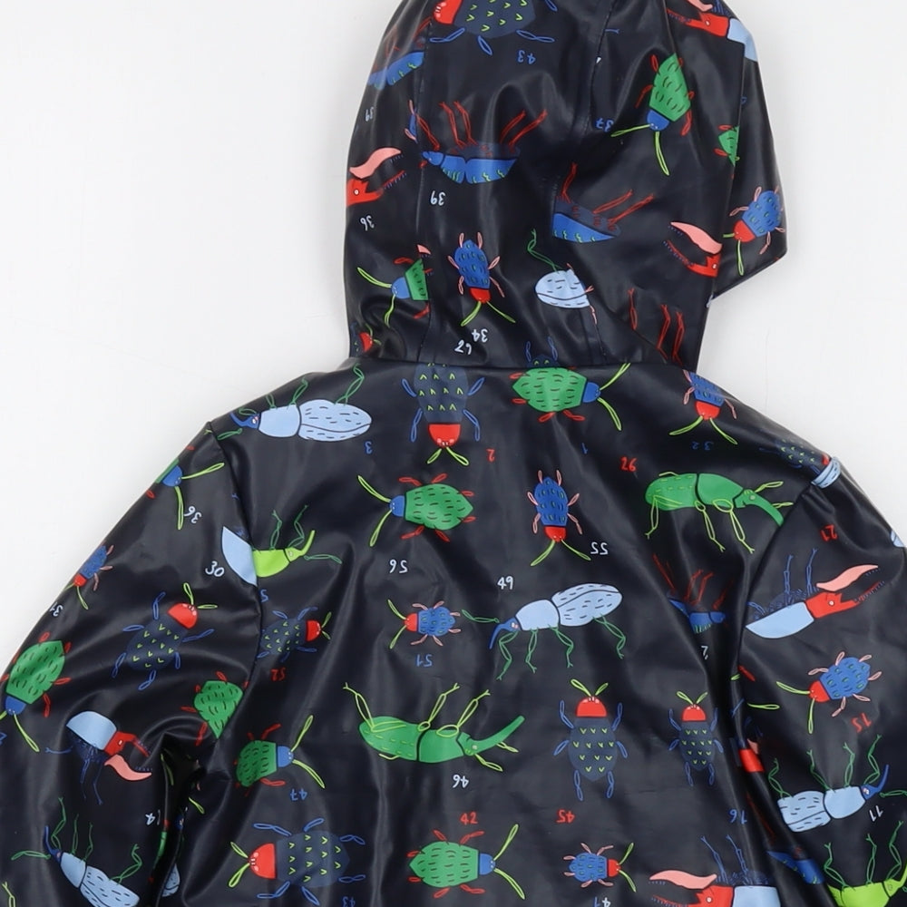 Brand and care label for Joues boys’ blue geometric rain coat coat, size 2, years zip