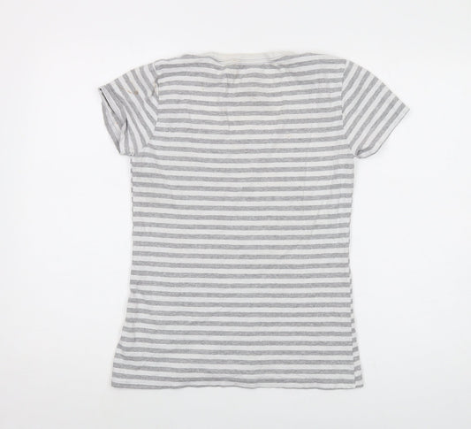 Disney Womens Grey Striped Cotton Basic T-Shirt Size S Round Neck - The Winnie Pooh