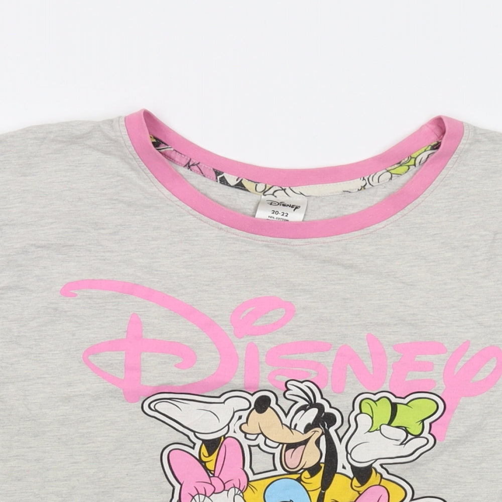 Disney Womens Grey Cotton Basic T-Shirt Size 20 Crew Neck - Mickey and Friends
