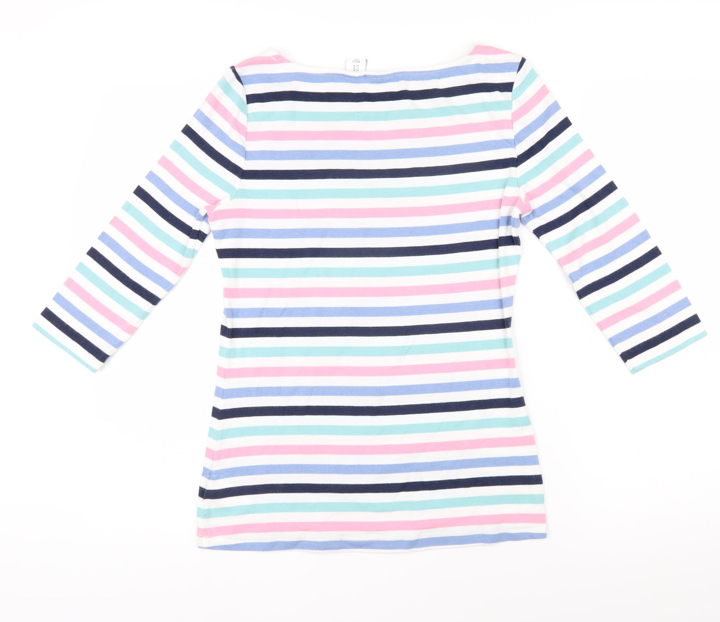 Tabitha Webb Womens Multicoloured Striped Cotton Basic T-Shirt Size M Boat Neck