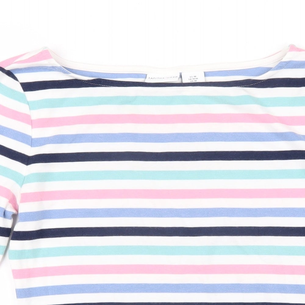 Tabitha Webb Womens Multicoloured Striped Cotton Basic T-Shirt Size M Boat Neck
