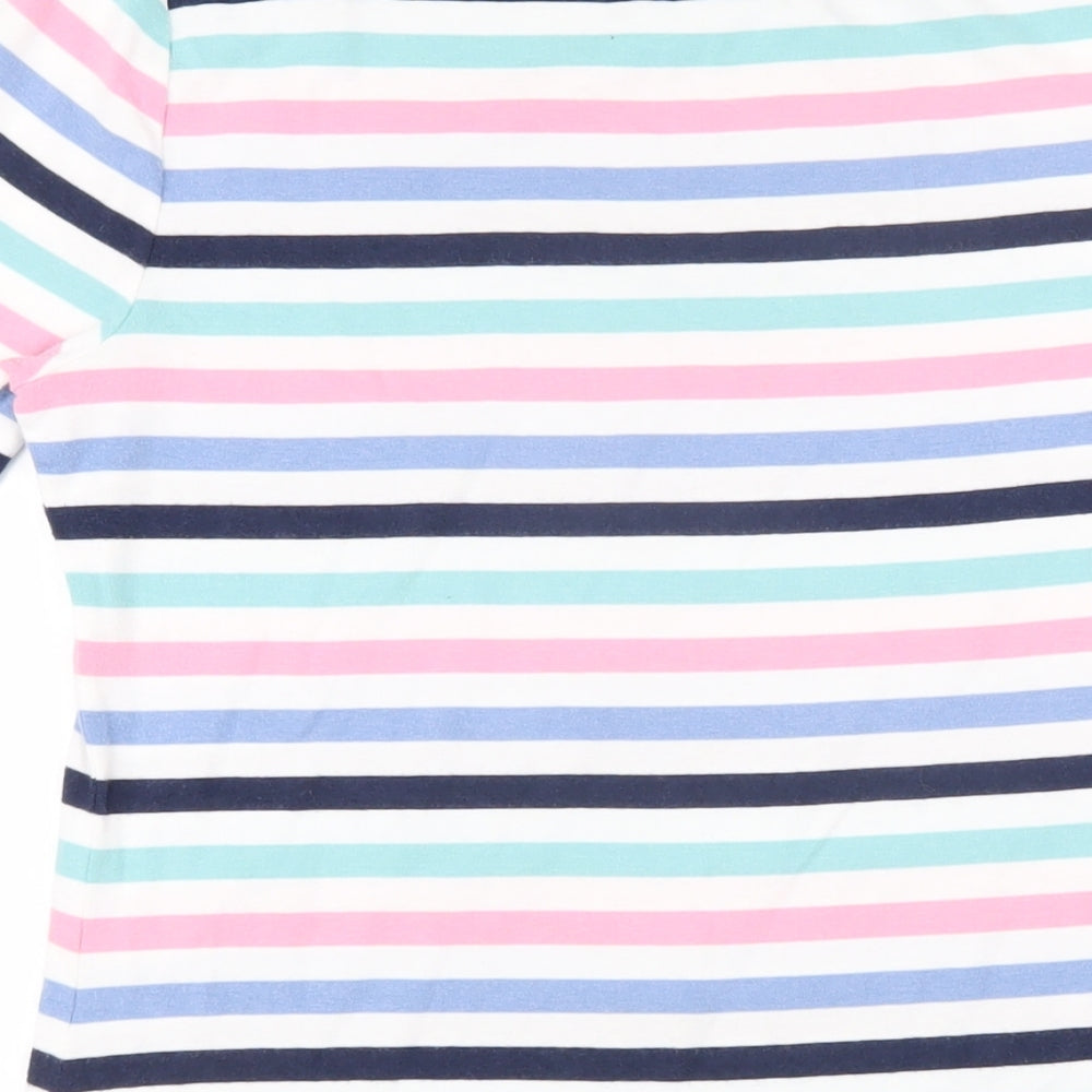 Tabitha Webb Womens Multicoloured Striped Cotton Basic T-Shirt Size M Boat Neck