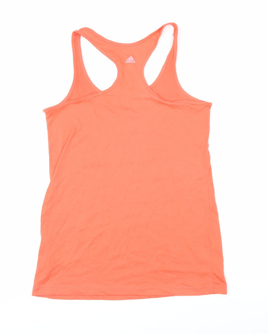 Addidas Womens Orange Cotton Basic T-Shirt Size S Scoop Neck - Addidas logo