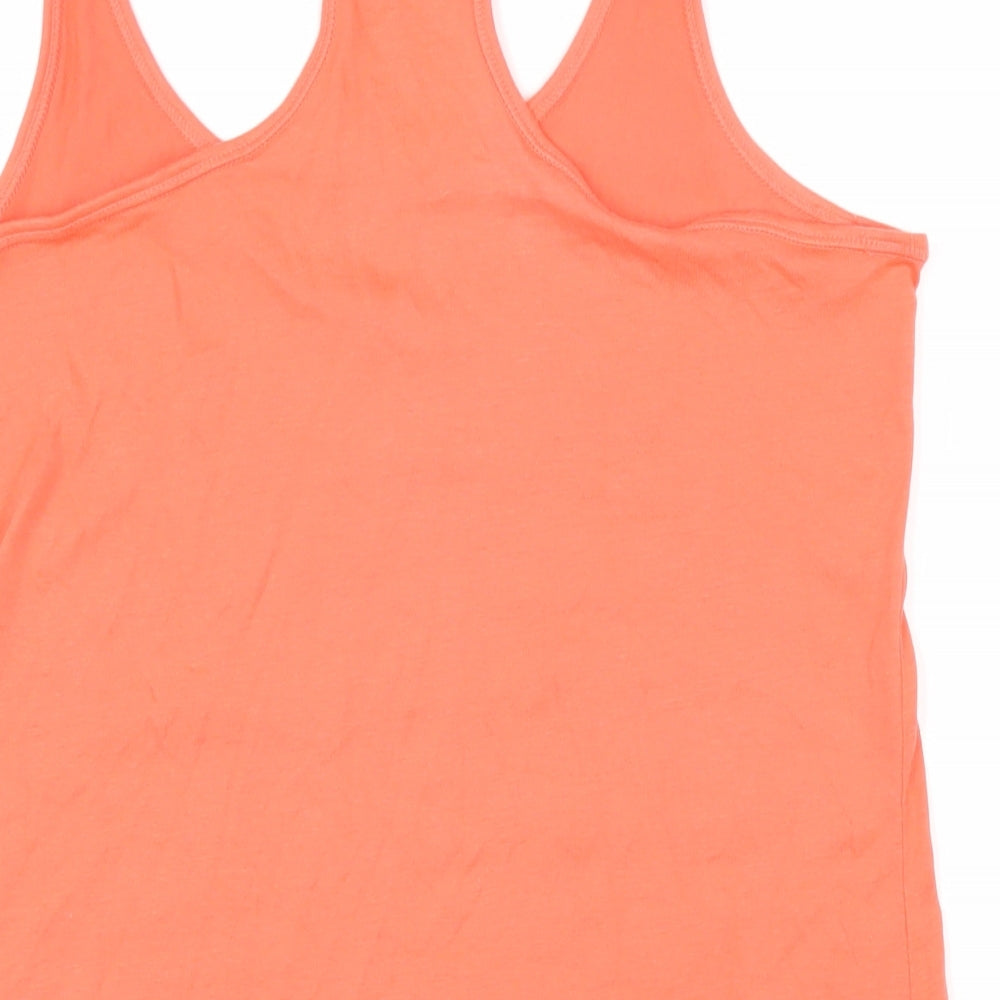 Brand and care label for Addidas women’s orange cotton basic t-shirt, size S, scoop neck - addidas logo