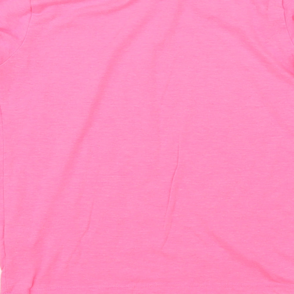 Brand and care label for OMG girls’ pink polycotton basic t-shirt, size 7-8, years round neck pullover - slay the runway! lol