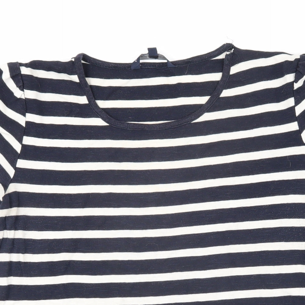 French Connection Womens Blue Striped 100% Cotton Basic T-Shirt Size L Scoop Neck