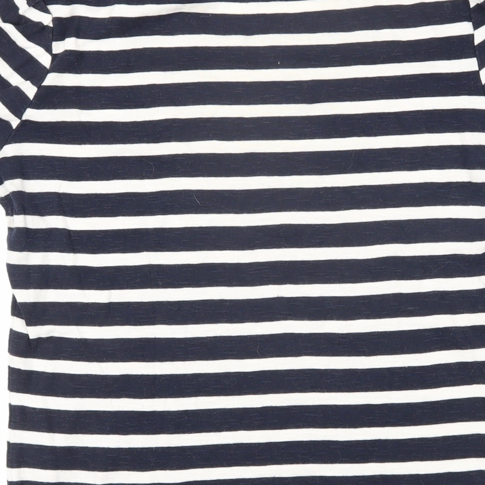 French Connection Womens Blue Striped 100% Cotton Basic T-Shirt Size L Scoop Neck