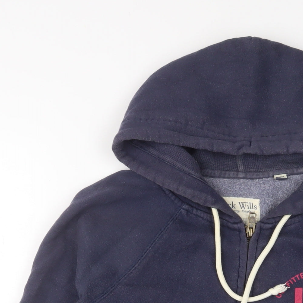 Jack Wills Womens Blue Cotton Full Zip Hoodie Size 8 Zip - Logo