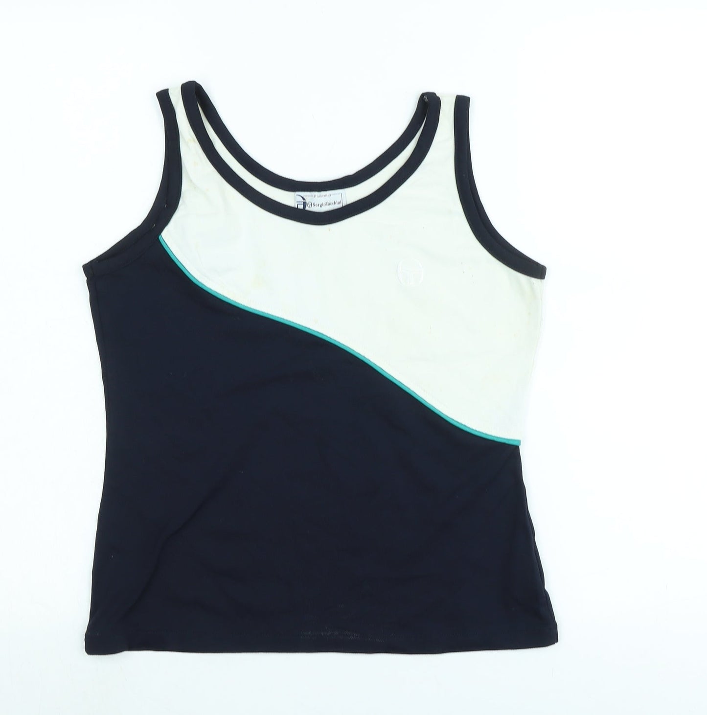 Sergio Tacchini Womens Blue Polyester Basic Tank Size L Scoop Neck - Logo