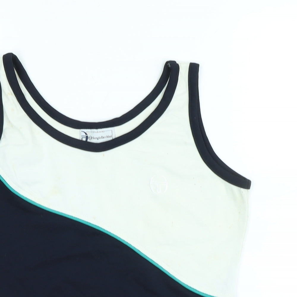 Sergio Tacchini Womens Blue Polyester Basic Tank Size L Scoop Neck - Logo