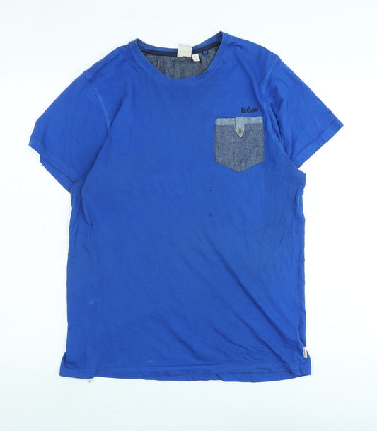 Lee Cooper Mens Blue Cotton T-Shirt Size S Crew Neck - Logo