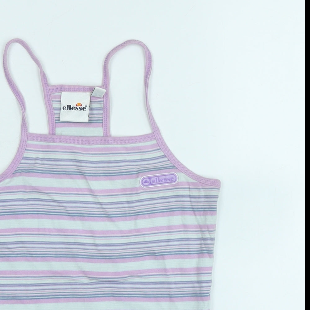 ellesse Womens Purple Striped Cotton Camisole Tank Size 10 Square Neck - Logo